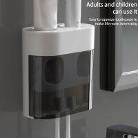 Toothpaste Squeezer Dual Slot Automatic Punch-free Wall-mounted Moistureproof Dispenser Hotel Bathroom Toothbrush Holder