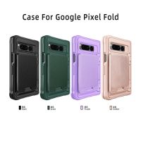 2 In 1 Wallet Card Holder Phone Case For Google Pixel Fold Hinge Protection Built-In Tempered Glass Screen Protector Armor Cover