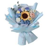 TPRPYN Blue Mixed Flower Bouquet Crochet Kit with yarn DIY Rose Tulip daisy sunflower Crocheting kits Knitting handmake beginner