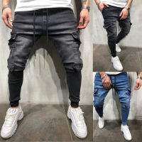 New Skinny Ripped Jeans Men Slim Fit Fashion Frayed Biker Denim Jogger Jeans Stretchable Elastic Pants for Men New Style Distressed Rip Zipper Trousers Levis Men Casual Pants Black Blue