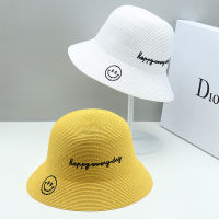 MYL Shop99902 หมวกสานทรงกลมน่ารักๆปักยิ้ม Happy Everyday [รุ่นA028] หมวกสานปีกกลม หมวกสานปีกรอบ หมวกเที่ยวทะเล หมวกถ่ายรูปเกร๋ๆ