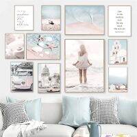 Beach Sea Waves Car Shell Starfish Church Nordic Wall Art ภาพวาดผ้าใบ-เหมาะสำหรับตกแต่งห้องนั่งเล่น-โปสเตอร์และภาพพิมพ์คุณภาพสูง