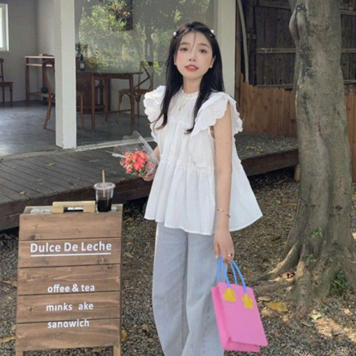 xiang-nian-ni-เสื้อเชิ้ตแขนสีขาวเสื้อเชิ้ตแต่งระบายสำหรับผู้หญิงเสื้อเสื้อแบบหลวมลอย