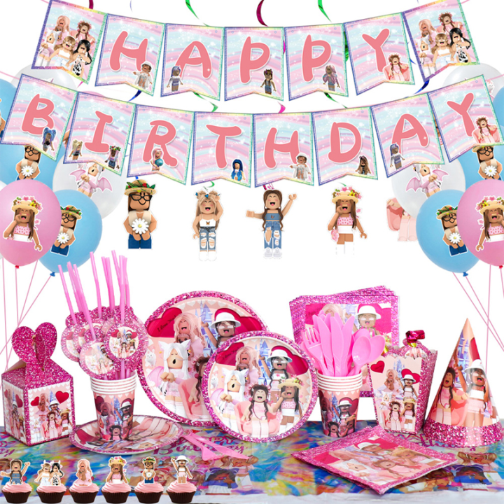 Pink Roblox Girl Gaming Theme Kids Birthday Party Decorations