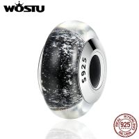 【✔In stock】 x15d7e Wostu ลูกปัดแก้ว925เงินสเตอร์ลิงฟองสีดำ Murano พอดีกับชาร์มกำไลข้อมือดีไอวายเครื่องประดับ Dxz066