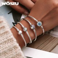 สร้อยข้อมือ925เงินสเตอร์ลิง WOSTU-สลักเกลียว,เพชรสังเคราะห์,กำไลข้อมือ,สร้อยข้อมือโซ่,เสน่ห์,ขนาด17-21