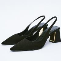 2023 Spring Za/raˉNew Products Womens Shoes Black Slingback Thick Heel Retro Hong Kong Style Muller Shoes