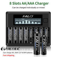 PALO 8สล็อต1.2โวลต์ AA AAA ชาร์จแบตเตอรี่จอแอลซีดีสมาร์ท USB ชาร์จอย่างรวดเร็วสำหรับ1.2โวลต์ AA AAA 2A 3A Ni-MH NI-CD แบตเตอรี่แบบชาร์จไฟได้