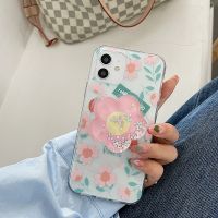 ☁✘✆ 3D Cute Flower Folding Airbag Transparent TPU Phone Case For IPhone 11 Pro Max 12 Mini X XR XS Max 7 8 Plus SE 2020 Clear Cover