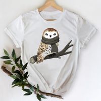 Tshirt Owl Printing Kawaii White Cartoon Anime Aesthetic Tshirt