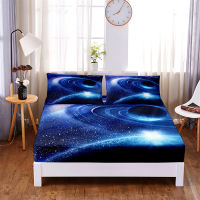 Starry Universe Digital Printed 3pc Polyester Fitted Sheet Mattress Cover Four Corners with Elastic Band Bed Sheet Pillowcases