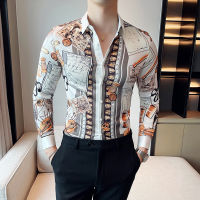 High-End การพิมพ์เสื้อผู้ชายหรูหรา Slim Fit พรหมไนท์คลับ Chemise Homme M-4XL ลำลองแขนยาวผ้าไหมเกาหลี Mens เสื้ออย่างเป็นทางการ