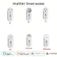 WiFi Matter Smart Plug EU US AU UK 16A 110V-240V ซ็อกเก็ตไฟฟ้าพร้อมพอร์ต USB 2 พอร์ตพร้อม Apple Homekit Alexa Google Home-Linqiaoe