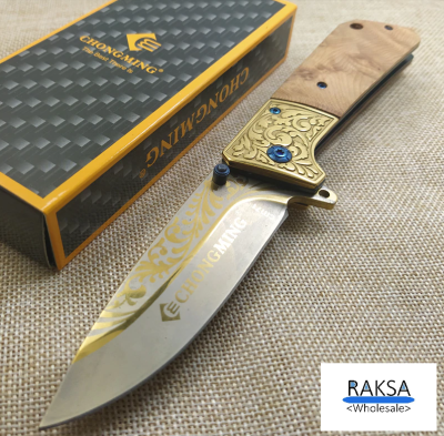 RAKSA Wholesale CHONGMING knife รุ่นCM71 มีดพับ มีดพกพา มีดเดินป่า มีดสวยงาม ลวดลายเอกลักษณ์สวยงามน่าสะสม ยาว 8.3 นิ้ว CM001-NC
