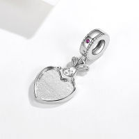 HoESHE 925เงินสเตอร์ลิงกระต่ายน่ารัก Dangle Heart Photo Custom ลูกปัด Fit สร้อยข้อมือ DIY เครื่องประดับทำคริสต์มาส Gift