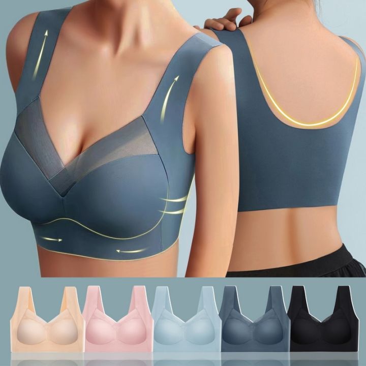 儒，往 Top Seamless Women's Bras Large Size Top Support Show Small Comfortable  No Steel Ring Underwear Yoga Fitness Sleep Vest