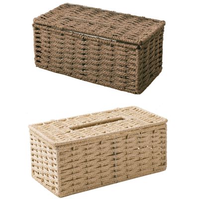 2x Rattan Tissue Box, Vintage Napkin Holder, Case Clutter Storage Container Cover(Coffee&amp;Beige)