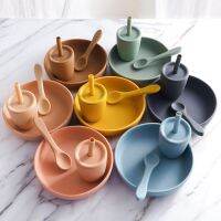 Food Grade Silicone Dining Appliance Feeding Soild Food Plates Sucker Dishes Sippy Cup Water Bottle Spoons Childrens Tableware Bowl Fork Spoon Sets