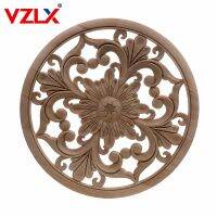 VZLX Round Decorative Fashion Floral Wood Carved Decal Corner Appliques Frame Wall Doors Furniture Woodcarving Wooden Figurines