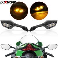 “：{}” Motorcycle Rearview Mirrors With LED Turn Signals Lights For Kawasaki Ninja ZX-10R ZX10R ZX 10R 2011 2012 2013 2014 2015 2 Wire