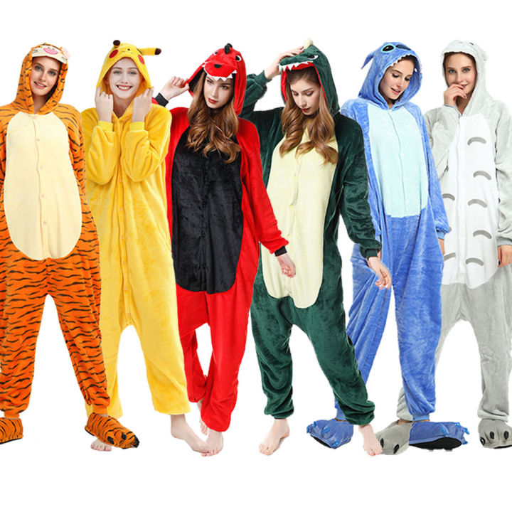 ฤดูหนาวผู้ใหญ่สัตว์ไดโนเสาร์-onesies-ผู้หญิงผู้ชายชุดนอน-kigurumi-ตะเข็บแพนด้า-pikachu-สัตว์การ์ตูนเครื่องแต่งกายเหมาะสมชุดนอน