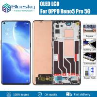 จอ OLED ขนาด6.55 "สำหรับ OPPO Reno5 Pro 5G PDSM00แอลซีดี PDST00 CPH2201เครื่องประดับทดแทนจอแสดงผล LCD แบบสัมผัสหน้าจอสำหรับ Reno 5 Pro LCD