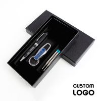 ปากกากล่องของขวัญสีดำสำหรับธุรกิจปากกาปากกาลูกลื่นพร้อมพวงกุญแจสำหรับเติมเครื่องเขียน1ชุด