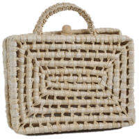 Portable Small Square Box Simple Natural Pastoral Wind Straw Bag Square Hand-Woven Hollow Beach Bag