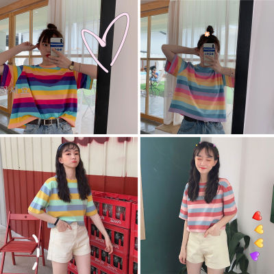 เสื้อวัยรุ่นกำลังฮิตเสื้อสายรุ้ง สีสันสดใสRainbow T-shirt teens