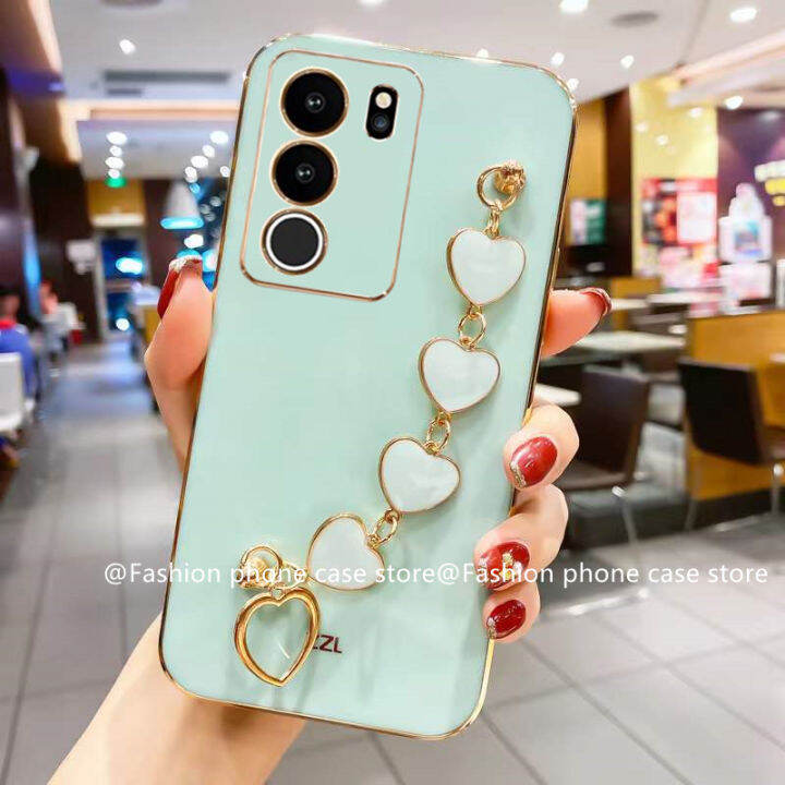 เคสโทรศัพท์-vivo-v29-v29e-v29-pro-5g-เคส-phone-case-หรูหราสีสันลูกกวาดชุบ-vivov29-5g-เคสนิ่มซิลิโคนพร้อมสร้อยข้อมือรูปหัวใจ2023