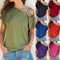 Honnyzia Shop LALANG Women Fashion Off Shoulder Shirt Ladies Casual Irregular T-shirt Short Sleeve Blouse Tops Plus Size