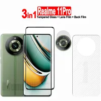 3in1ฟิล์มกระจกเทมเปอร์ Realme 11 Pro 5G และ Realme 11 10 Pro + 10T 5G/ Realme 9Pro + 9i 8i 8Pro 8 5G กระจกนิรภัยป้องกันกระจกเทมเปอร์หน้าจอ + ฟิล์มเลนส์กล้อง + ฟิล์มด้านหลังคาร์บอนไฟเบอร์