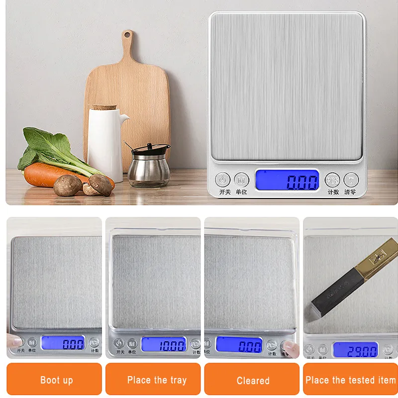 5000.01g Accurate Kitchen Scale High- Jewelry Scale Food Scale Electric Kitchen Scale with Two Trays Kitchen Baking Scale Pocket Scale, Size: 500g