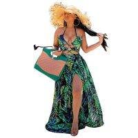 ZZOOI ANJAMANOR Tropical Print Green Halter Backless Maxi Dresses for Women Sexy Beach Summer Dress 2020 Woman Sundresses D48-AF40