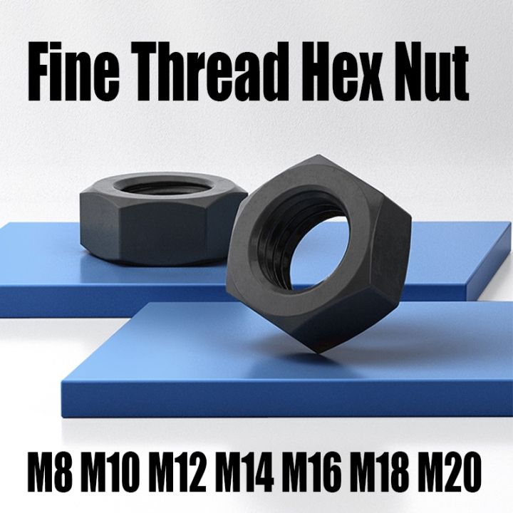 1-2pcs-black-fine-thread-hex-nut-m8-m10-m12-m14-m16-m18-m20-pitch-1-0-1-25-1-5-grade-8-8-carbon-steel-hexagon-nut-fastener
