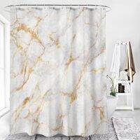 【hot】❒  Gold Marble Shower Curtain Set With 12 Hooks Curtains Polyester Fabric Mildew Proof