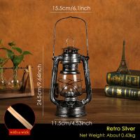 Retro Silver Retro Iron Kerosene Lamp With Wick Home Decoration For Coffee Shop Figurines Miniatures Kerosene Lamp Vintage Photography Props