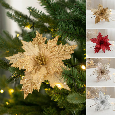 20cm Sequined Flower Flannel Christmas Flower DIY Christmas Tree Garland 20cm Sequined Flower Rattan Decoration Gold Artificial Flowers Christmas Wreath Holiday Garland Festive Floral Decoration Sparkling Christmas Flower Sequin Christmas Tree Garland