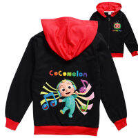 Cocomelon เสื้อสเวตเตอร์ถักเสื้อคลุมแบบมีซิปแขนยาว Hoodie เด็กผู้ชาย,ชุด2ชิ้นสำหรับฤดูใบไม้ผลิฤดูใบไม้ร่วงผ้าฝ้าย + โพลีเอสเตอร์แจ็คเก็ตเด็กผู้ชายมีสินค้าในสต็อก