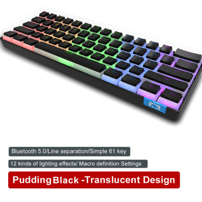 AJAZZ STK61 Pudding Key Cap 61 Keys Wireless Mechanical Keyboard RGB Portable Dual-Mode Bluetooth Gaming Keyboard for Laptop PC