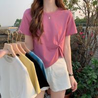 ? เสื้อยืดแขนสั้น คอกลม แต่งจีบเอวเก๋ๆ ทรงน่ารัก สีสันสดใส สินค้าพร้อมส่ง ( DX-A002-H )