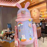 Cute Rabbit Ear Thermos Bottle 500ml Stainless Vacuum Hot Water Bottle Vacuum Flask With Rope For Kids Student Christmas Gift