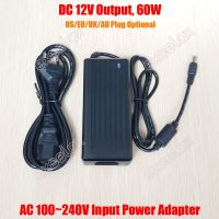 AC 110V AC 240V Input DC 12V 5A Output Power Supply Plug 2-Cable 12VDC Power Adapter w/ LED Light Indicator for CCTV Camera Use