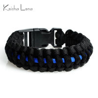 Keisha Lena Outdoor Travel Camping Thin Blue Line Black Braided Cobra Weave Plastic Buckle Paracord Survival Bracelet Police Replacement Parts