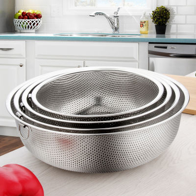 Quality Stainless Steel Colander Pro Kitchen Strainer Washing Bowl Vegetable Fruit Drainer Sieve with Hang Ring Fine 2mm Hole