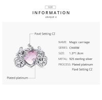 bamoer Shining Magic carriage 925 Sterling silver Pink Heart Glass Crystal Charm fit Jewelry celet Chain Necklace BSC412