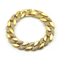 [In stock] ยุโรปและอเมริกา Amazon ระเบิดฮิปฮอปฝังสร้อยข้อมือ rhinestone สร้อยข้อมือผู้ชายชุบทองห่วงโซ่คิวบา Christmas Gift