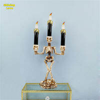 ShiningLove Halloween Skull Candles Holder With LED Flame Safe Flameless Candlestick Holder Candelabra For Halloween Party Decoration