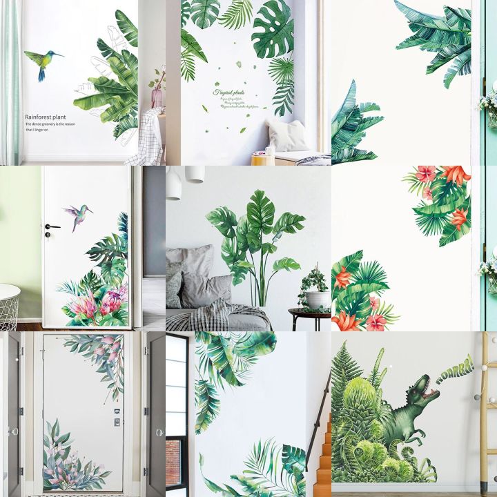 16 Styles Tropical Leaves Flowers Wall Stickers Plants Mural ...