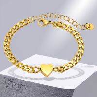 Vnox Women Heart Bracelets  Gold Color Solid Stainless Steel Miama Cuban Link Chain Wristband  Chic Minimalist Jewelry Wires  Leads Adapters